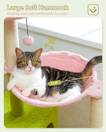 Котячий комплекс MUTTROS 88,9 см з металевим каркасом, гамаком та когтеточкою, рожевий, для маленьких домашніх котів