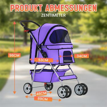 Візок для собак FDW, складний, для котів та собак, з обертовими колесами на 360°, з кошиком для зберігання, подушкою та сітковими віконцями, тримачем для напоїв, до 15 кг, фіолетовий