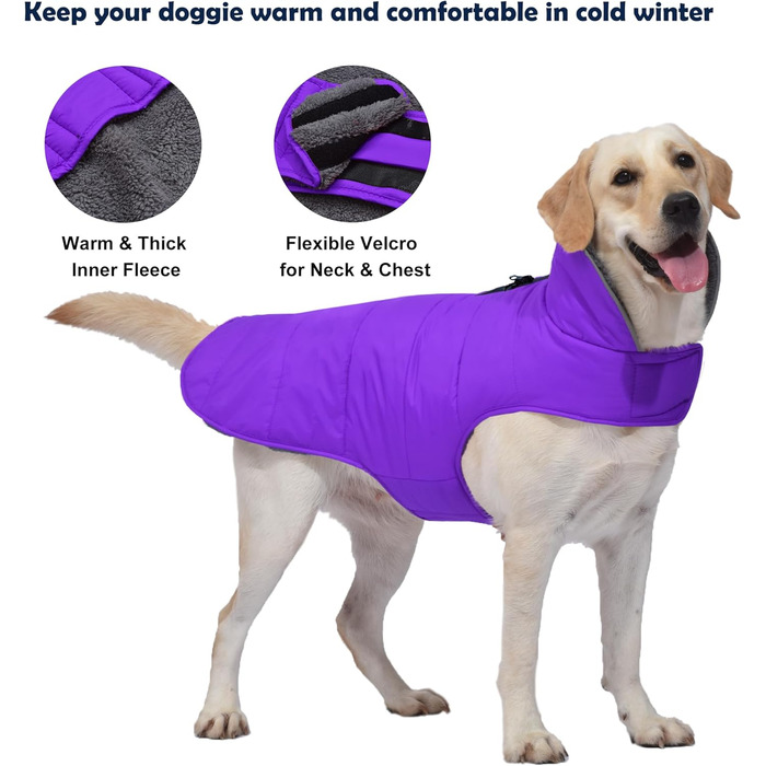 Водонепроникний собачий плащ, святкова куртка для собак на холодну погоду, вітронепроникний зручний жилет для малих, середніх та великих собак, для цуценят та дорослих (фіолетовий, XS) XS (обхват грудей: 22-32 см)