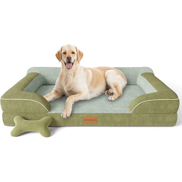 Ортопедичне ліжко для собак, 91x69 см. Ліжко для великих собак з іграшкою-кісткою, з охолоджуючою піною Memory Foam, вологостійке, неслизьке, велике собаче ліжко, світло-сірий (темно-зелений, L 114 x B 89 x H 24 см)
