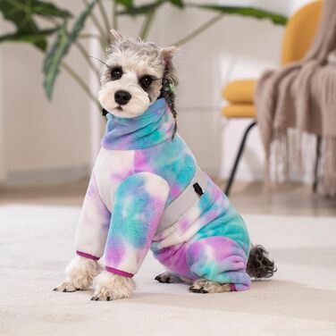 Теплий зимовий одяг для собак, регульований, флісовий комбінезон з кільцем D, для маленьких собак, колір Batik Blue, розмір S (XX-Large), колір краватки фіолетовий