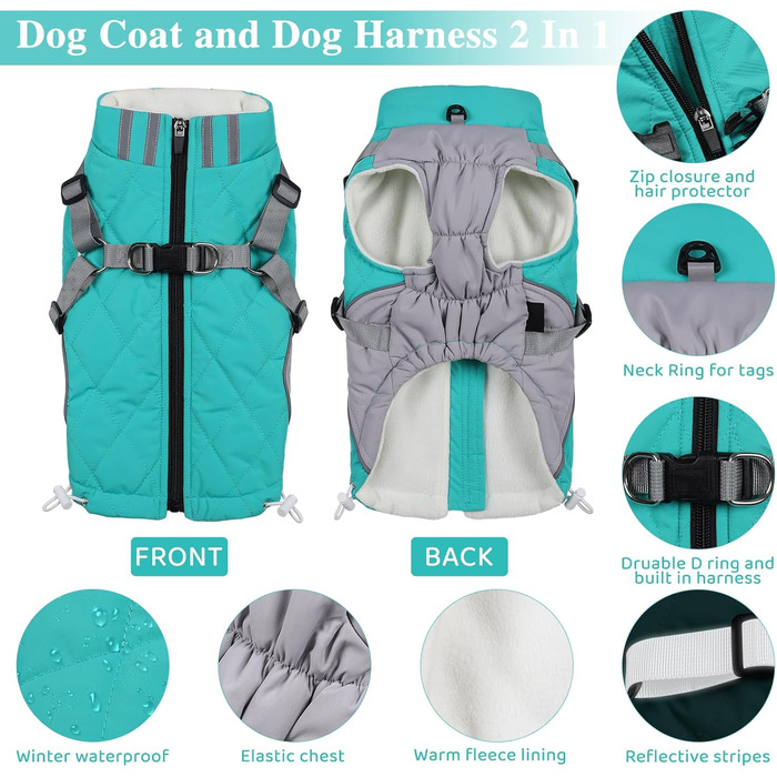 Водонепроникний зимовий одяг для собак Poseca: теплий зимовий одяг з інтегрованим шлейкою (зелений, L)