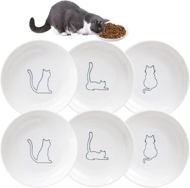 Набір мисок для котів з кераміки, 6 шт. - плоскі миски для котів та дрібних тварин, сучасний дизайн