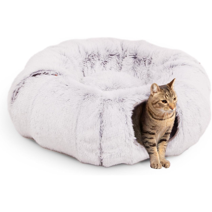 CanadianCat Company | Преміум тунель для котів Otis, сірий, м'який хутряний вкладиш, XXL, 2-в-1 тунель-донат для великих котів з пухнастою подушкою