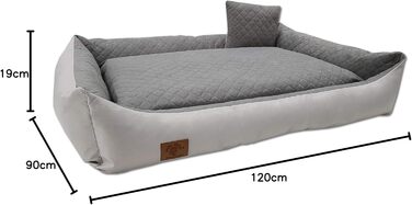 Ліжко для собак Odolplusz XXL - велике ліжко-софа для собак, м'яке собаче ліжко з подушкою | Знімний та пральний чохол [120x80 см, сірий] Сірий L 120 x W 90 x H 19 см