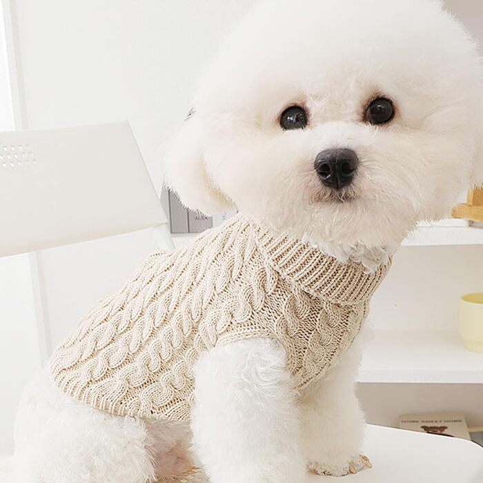 2 шт. в'язаний собачий светр з коміром-гетром, теплий та дихаючий зимовий светр для маленьких собак (такса), затишний дизайн з косами та смужками, можна прати в пральній машині