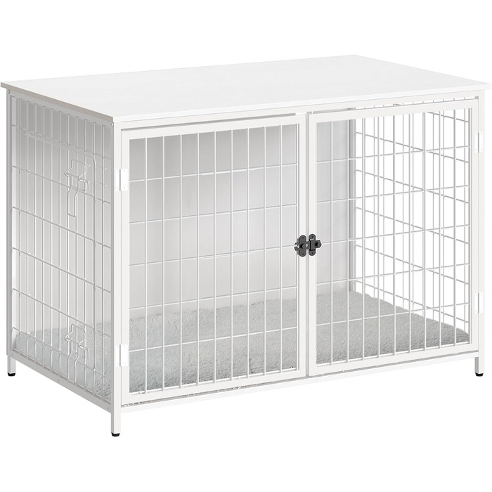 Клітка для собак, 100 см, з подушкою, 2 двері, для малих, середніх та великих собак, 100 x 60 x 70 см, біла