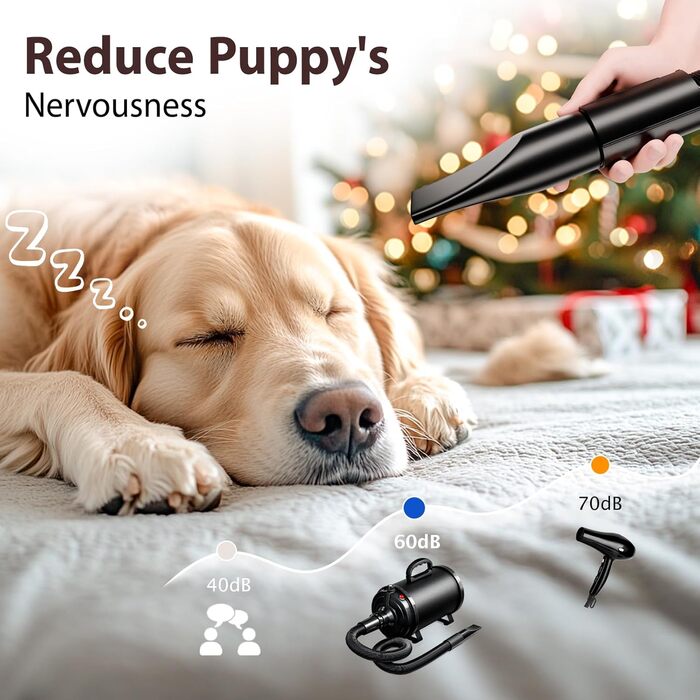 Фен для собак Blower - тихий, 4.5 PS / 3200W, регульована швидкість, з набором насадок (4 шт.), синій