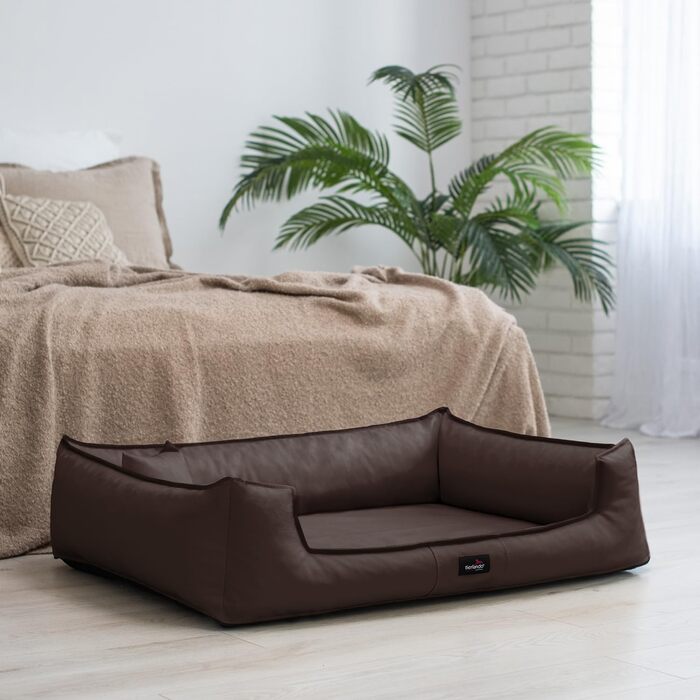 Ортопедичне собаче ліжко Tierlando® Goofy Easy CLEAN з штучної шкіри з захистом для матраца – для середніх та великих собак, 160x110 см, колір: коричневий