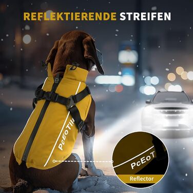 Теплий зимовий одяг для собак: жовтий пуловер/манта XL для маленьких собак, з відбиваючими елементами та дзвінком