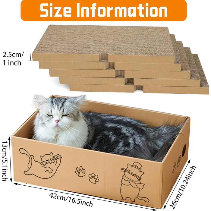 Кігтеточка для котів 5 шт. з будиночком 42*26*13 см, двостороння картонна кігтеточка для догляду за кігтями, іграшка-кігтеточка з гофрокартону для ігор та сну, багаторазова картонна кігтеточка-будиночок для котів, набір