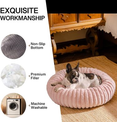 Кругле лежанка для собак MEWOOFUN - м'яке, плюшеве ліжко для маленьких собак та цуценят, рожевого кольору, 76x76x20 см