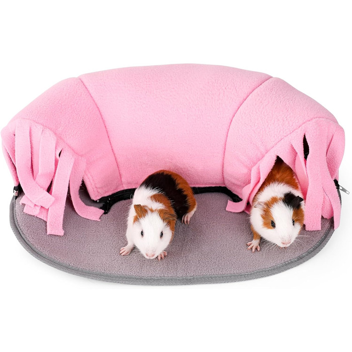 Туннель для морських свинок ONEJU, 2-сторонній, для гри, миючий, з блискавкою, рожевий та сірий