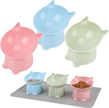 Миски для котів підняті з силіконовим килимком, 15° нахил, анти-блювотні, 3 шт., модні