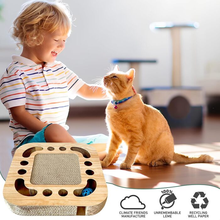 Кігтеточка для котів AUSYIWI з гофрокартону, 33x33x5,5 см - велика та маленька, з аксесуарами та іграшками