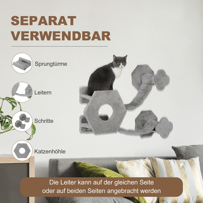 PawHut Cat Скеледром, Котячий шезлонг зі сходинками, Котяча печера, Вежа для дайвінгу, Іграшковий м'яч, Котяча платформа для кішок до 5 кг, Світло-сірий | Аосом