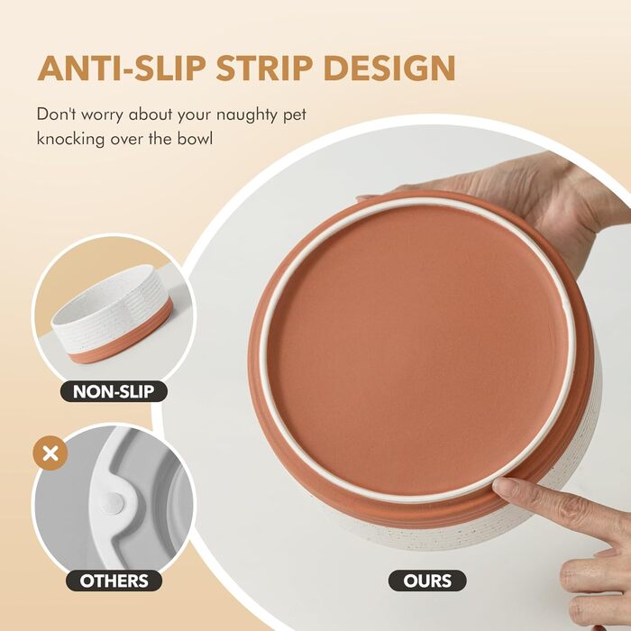 Керамічна миска для собак середніх порід, протиковзна, з основою, для корму та води, 18,5 см, 1200 мл, колір ванільне білий