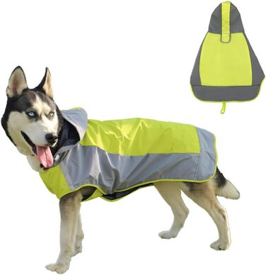 Водонепроникний дощовик для собак, регульований, з відбиваючими смугами та капюшоном, для прогулянок на відкритому повітрі, для маленьких, середніх та великих собак (зелений, XXL)
