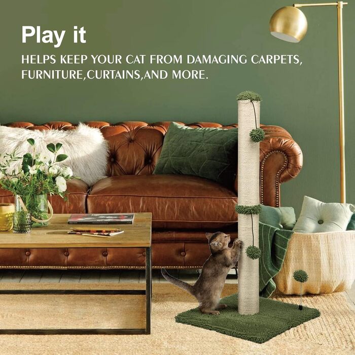 Котячий будиночок MeCool 86,4 см з сизалю, когтеточка, будинок для котів, з м'ячиком, для дорослих котів, колір: кактус