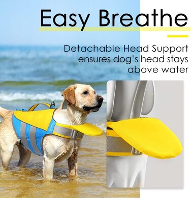 ThinkPet Жилет рятувальний для собак, світловідбиваючий, з регулюванням, для плавання (Жовто-блакитний, L)