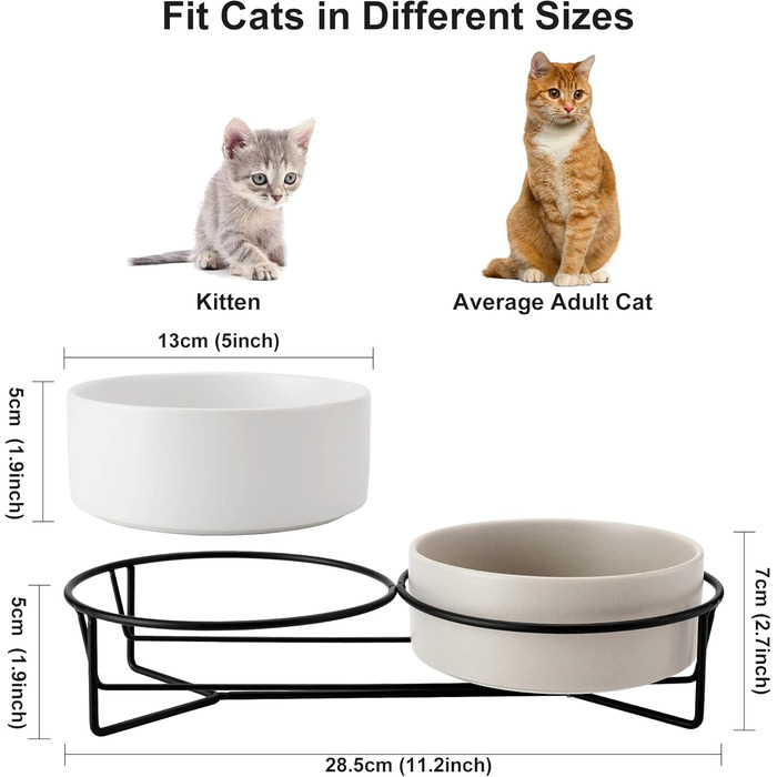 PETTOM Миска для котів піднята, миска для корму для котів, станція для корму, керамічна миска для їжі та води для котів та маленьких собак (Білий + Сірий) Білий+Сірий