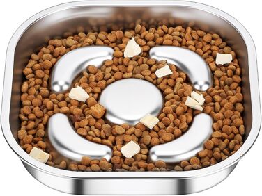 PETTOM Миска для собак протиковтання, нержавіюча сталь, Ø21 см, велика, повільне годування (23*23*4,5 см)