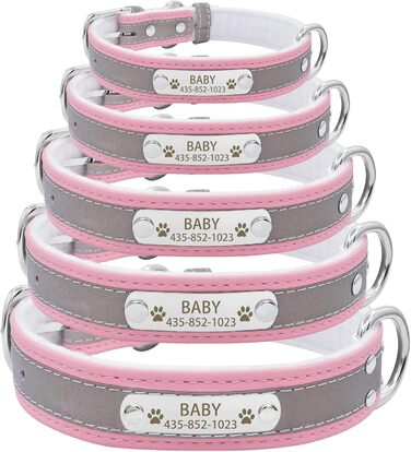 Персоналізоване світловідбиваюче нашийник та поводок для собак Senristar з гравіюванням, для малих, середніх та великих собак та котів (M, ширина 2,0 см, обхват шиї 28-36 см), рожевий комплект