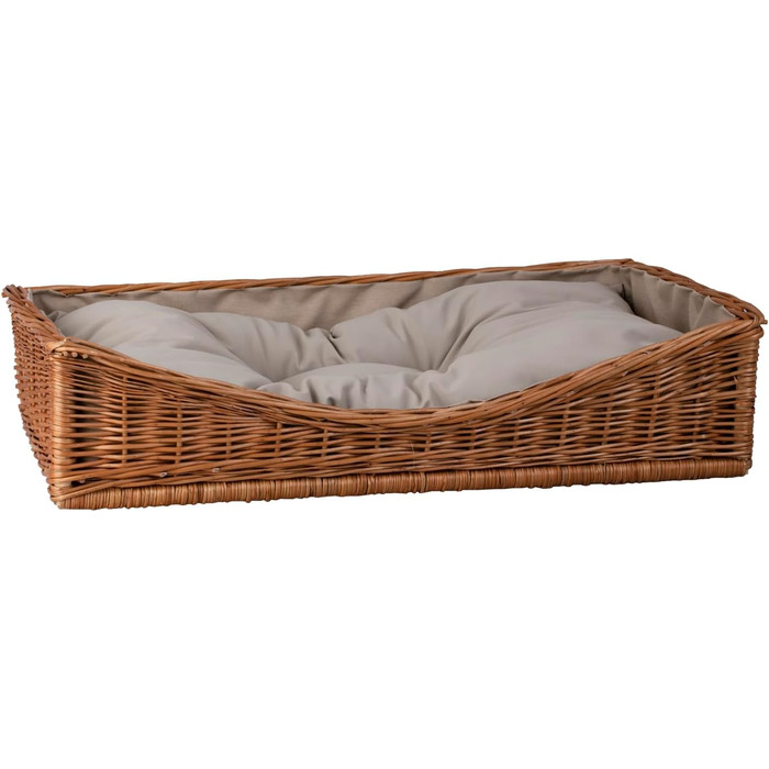Плетіний корзинка-ліжко для собак та котів з подушкою, 80x50 см, натуральний колір, бежевий