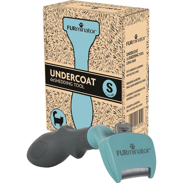 FURminator для котів S, для довгошерстих порід - скребок для вичісування підшерстка, екологічна упаковка