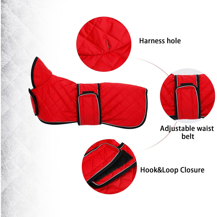 Зимовий теплий пуховик для такс, тепла куртка для собак, пуховик для вулиці з регульованим поясом та отвором для поводок, для середніх та маленьких такс - червоний, розмір S