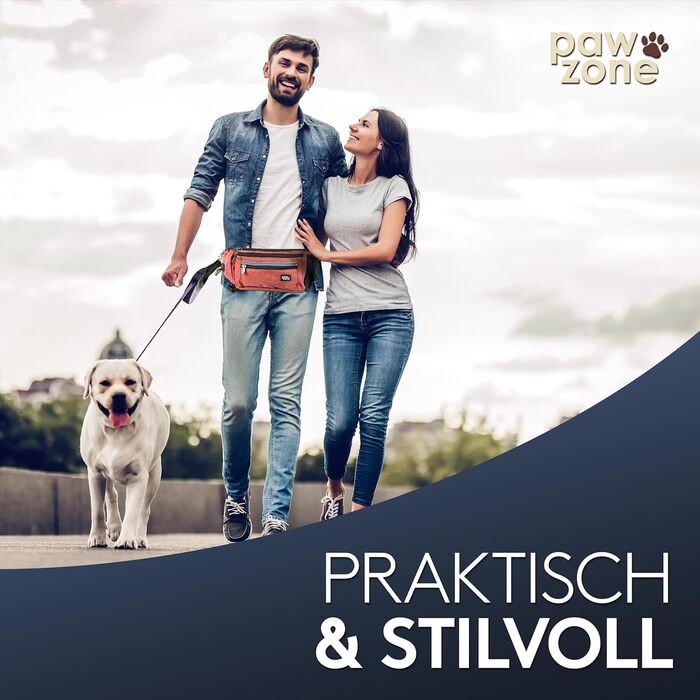 PAWZONE® Сумка для ласощів для собак - Поясна сумка для собак - Аксесуар для собак - Сумка для ласощів з відбиваючим шнуром та додатковим ремінцем для Flexileine (Іржаво-червоний)
