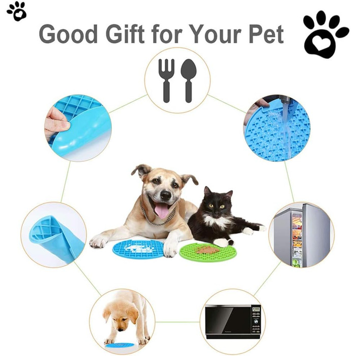 Килимок для облизування собак та котів - 2 шт. Slow Feeder, з міцним присоском, для ласощів, купання, дресирування (синій, зелений)