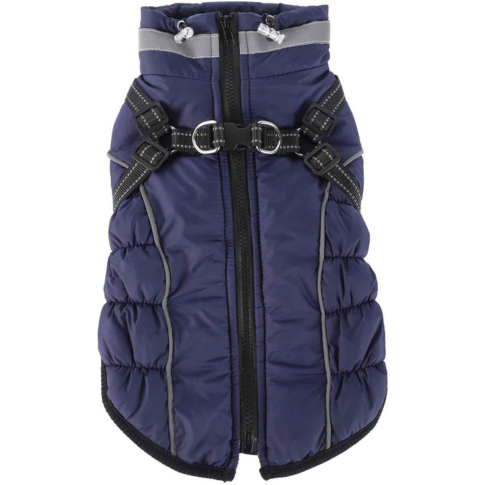 Зимовий теплий одяг для собак, вантажний одяг з відстібаною повідком, тепла куртка з флісу з світловідбиваючими смугами для великих та середніх собак, коричневий (5XL, Navy)