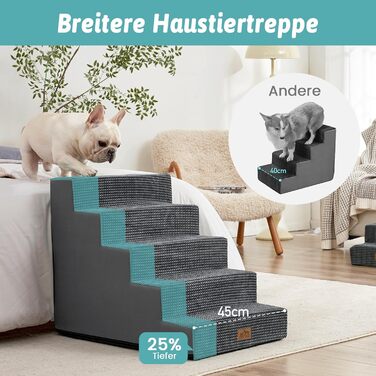 Сходинка для собак маленьких порід, 5 сходинок, 60 см, знімний чохол (темно-сірий, 75x50x60 см)