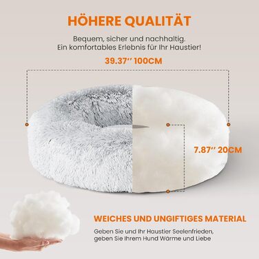 XKISS Лежанка для собак, плюшева, знімний, washable cover, 80см, лежанка для собак великих, середніх та маленьких порід, лежанка для собак, собаче ліжко. Розмір: 100x100x20 см, світло-сіра