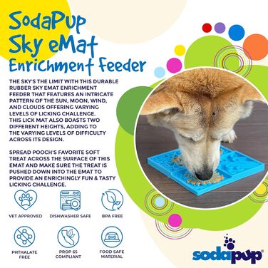 Leckmat SodaPup Bones eMat – довговічний годівник для тварин з безпечного гумового матеріалу, стимулює розум, запобігає переїдання, сприяє свіжому диханню, Sky eMat