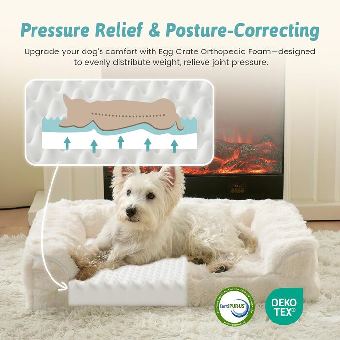 Ортопедичне ліжко для собак XL з штучного хутра, U-подібне, великі породи, водонепроникний чохол, антиковзаюче, м'яке, тепле, для прання