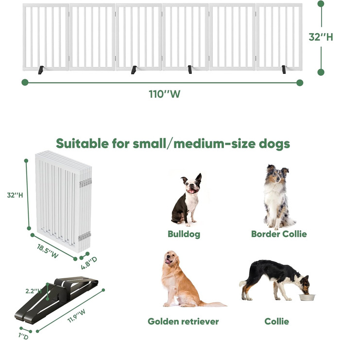 Гілка для собак з бамбука, перегородка для кімнати, 3 панелі, ширина 55 дюймів, білий колір