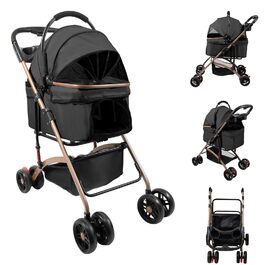 Дитяча коляска для тварин Homewell, чорна, складна, знімний кошик, сітка-вікно, ремені на плече, тримач для напоїв, до 20 кг