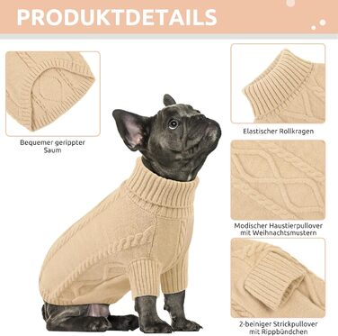 Світер для собак Queenore, маленький розмір, для такс, французьких бульдогів, чихуахуа, коргі (M, абрикосовий)