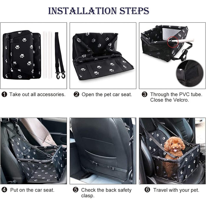 Автомобільний аксесуар MENGQI для собак: водовідштовхуючий, дихаючий килимок-підстилка для автомобіля, безпечний бустер, зручна переносна сумка (чорний/білий)