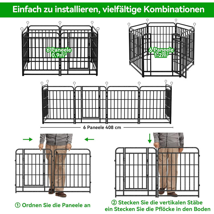 КіяГро вольєр для цуценят 544см, 8-секційний, розкладний, з дверцятами, для собак, котів, кроликів, для саду, без інструментів