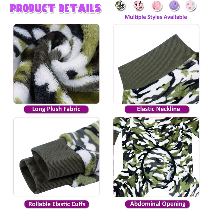 Теплий комбінезон для собак на зиму, після операцій, проти випадіння шерсті, зелений/камуфляж, розмір 26 (довжина спини 38 см, обхват грудей 60 см)