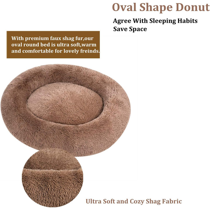 Coohom Овальне ліжко для собак та котів, штучне хутро, миється, овальне подушкове ліжко для маленьких та середніх собак (XL 91x69x18 см)
