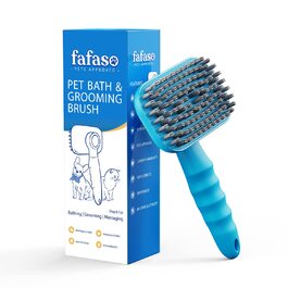 FAFASO Щітка для догляду за домашніми тваринами, універсальна масажна і банна щітка для собак і котів з короткою та довгою шерстю, блакитна