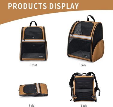 Рюкзак-переноска для собак і котів, дихаючий сітчастий рюкзак, складний, для подорожей, кемпінгу, до ветеринара, до 6,8 кг (Коричневий)