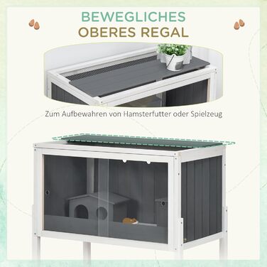 Клітка для гризунів PawHut з дерева, для хом'яків та мишей, з аксесуарами, 82 x 45 x 81 см, сіра