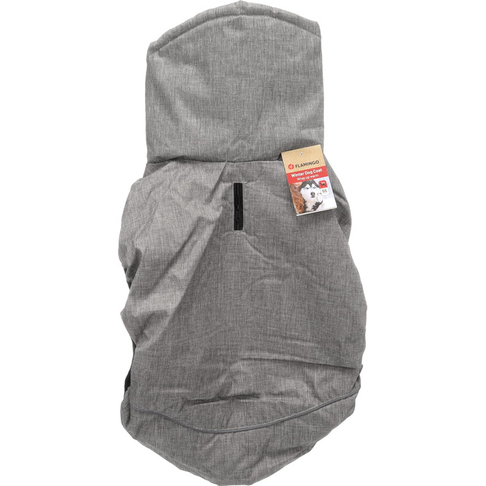 Шлейка для собак Flamingo Hundemante Winter – Igu, 50 см, тепла та модний дизайн, поліестер, водовідштовхувальна, ізотермічна внутрішня підкладка, світловідбиваючі елементи, захист грудей та живота, отвір для повідка (Сірий, XL)