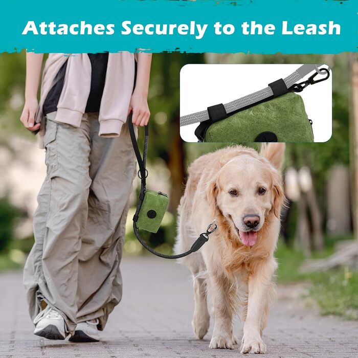 Диспенсер для собачих відходів PetBonus, водонепроникний, з місткістю для ласощів та 15 пакетиків (зелений)