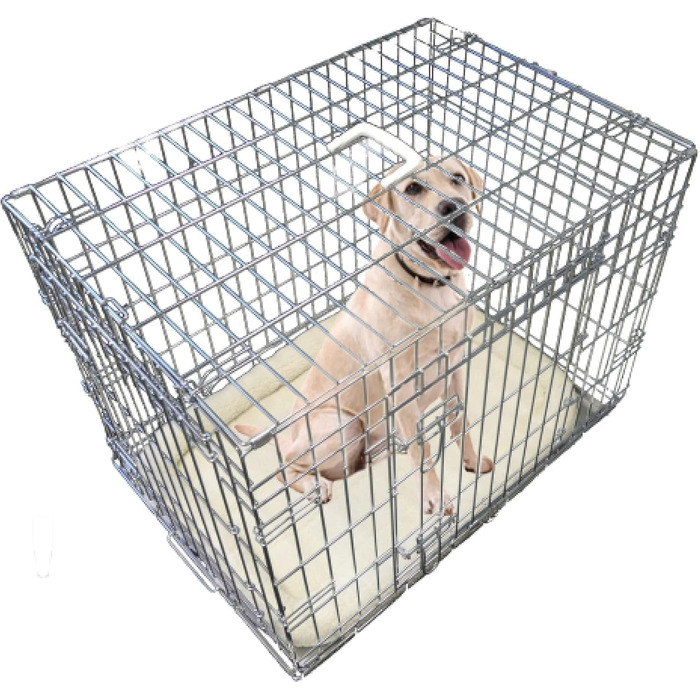 Складана клітка для собак Ellie-Bo Deluxe 76 см з 2 дверцятами і штучним вовняним килимком, срібляста, для цуценят та дорослих собак